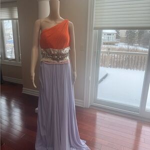Elegant Orange and Lavender Evening Gown